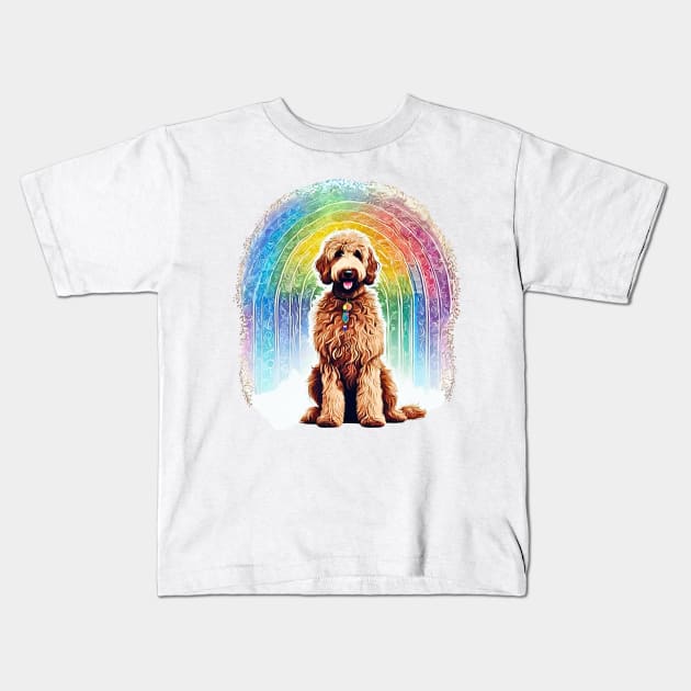 Goldendoodle Boho Rainbow Kids T-Shirt by Doodle and Things